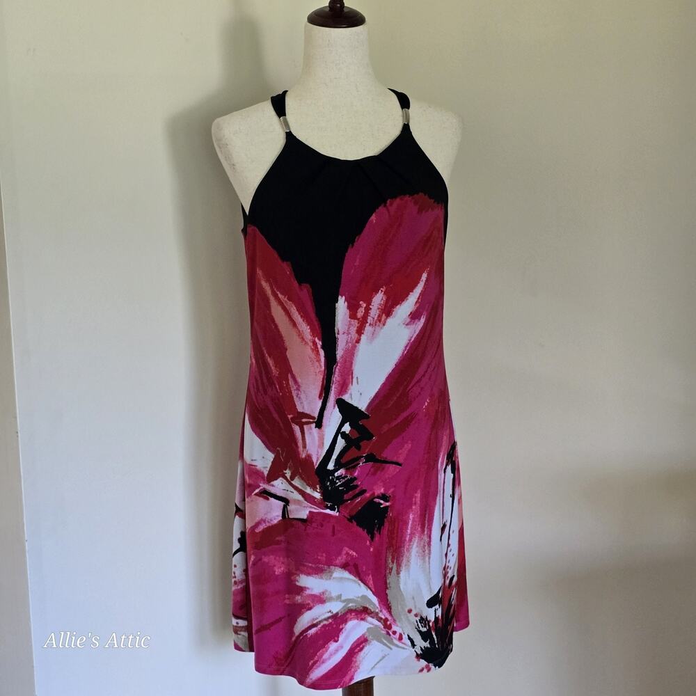 White House Black Market Women’s Sleeveless Shift Dress Pink Black Floral Small‎
